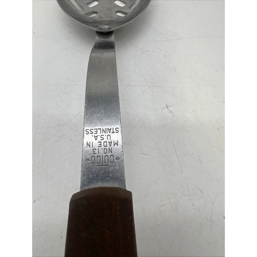 Vintage CUTCO Large Slotted Serving Spoon Classic Brown Swirl Handle USA